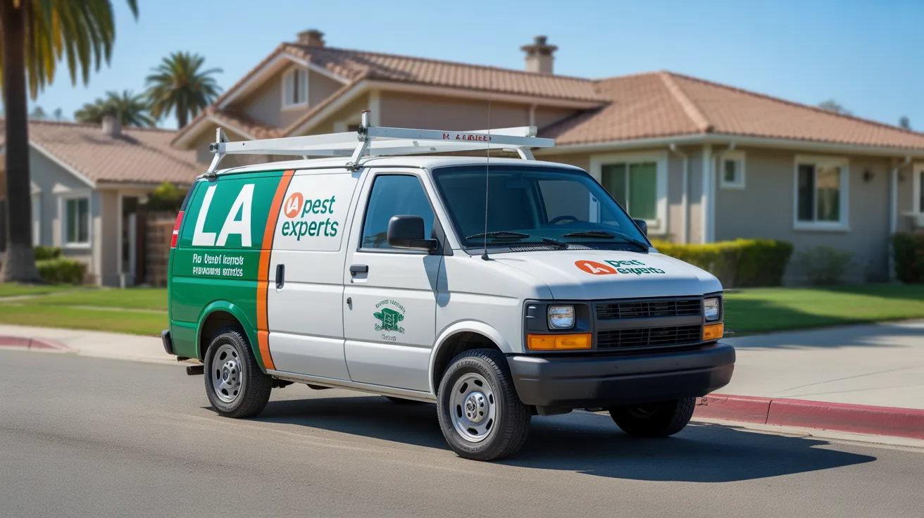 LA Pest Experts branded service van parked in front of a Los Angeles home